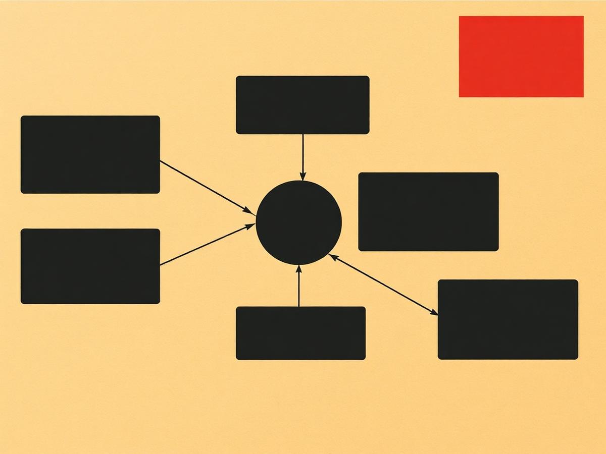 Abstract diagram of connected blocks and a central node representing digital strategy planning